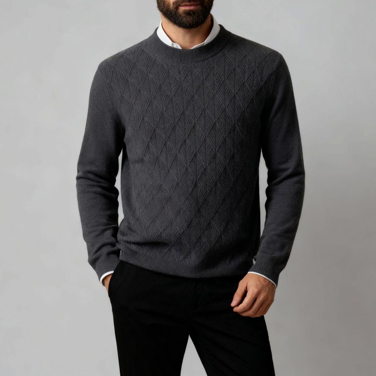Caleb | Men's Knit Pullover Sweater with Diamond Texture and Mock Neck