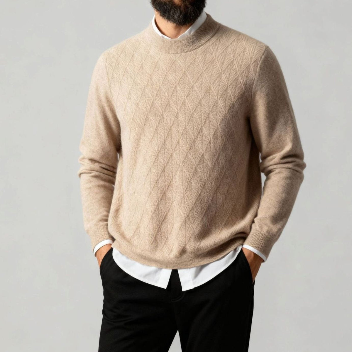Caleb | Men's Knit Pullover Sweater with Diamond Texture and Mock Neck