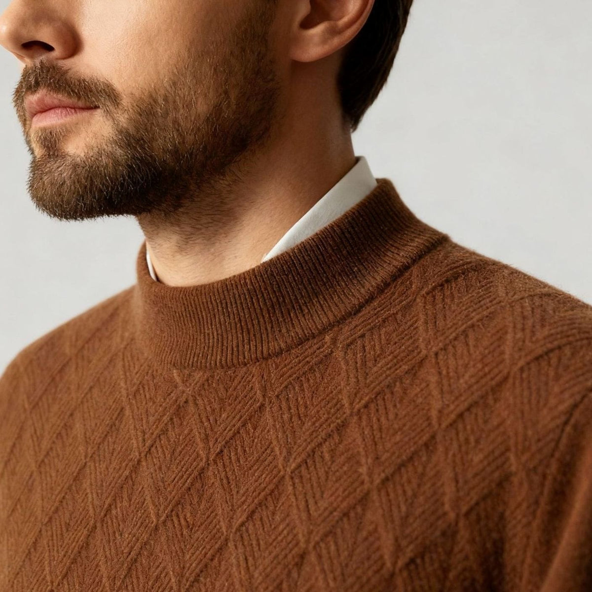 Caleb | Men's Knit Pullover Sweater with Diamond Texture and Mock Neck
