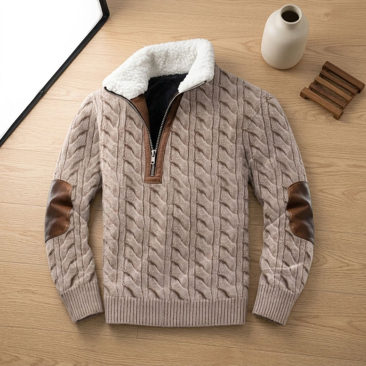 Ryan | Men's Colourblock Fleece-Collar Quarter-Zip Turtleneck Sweater