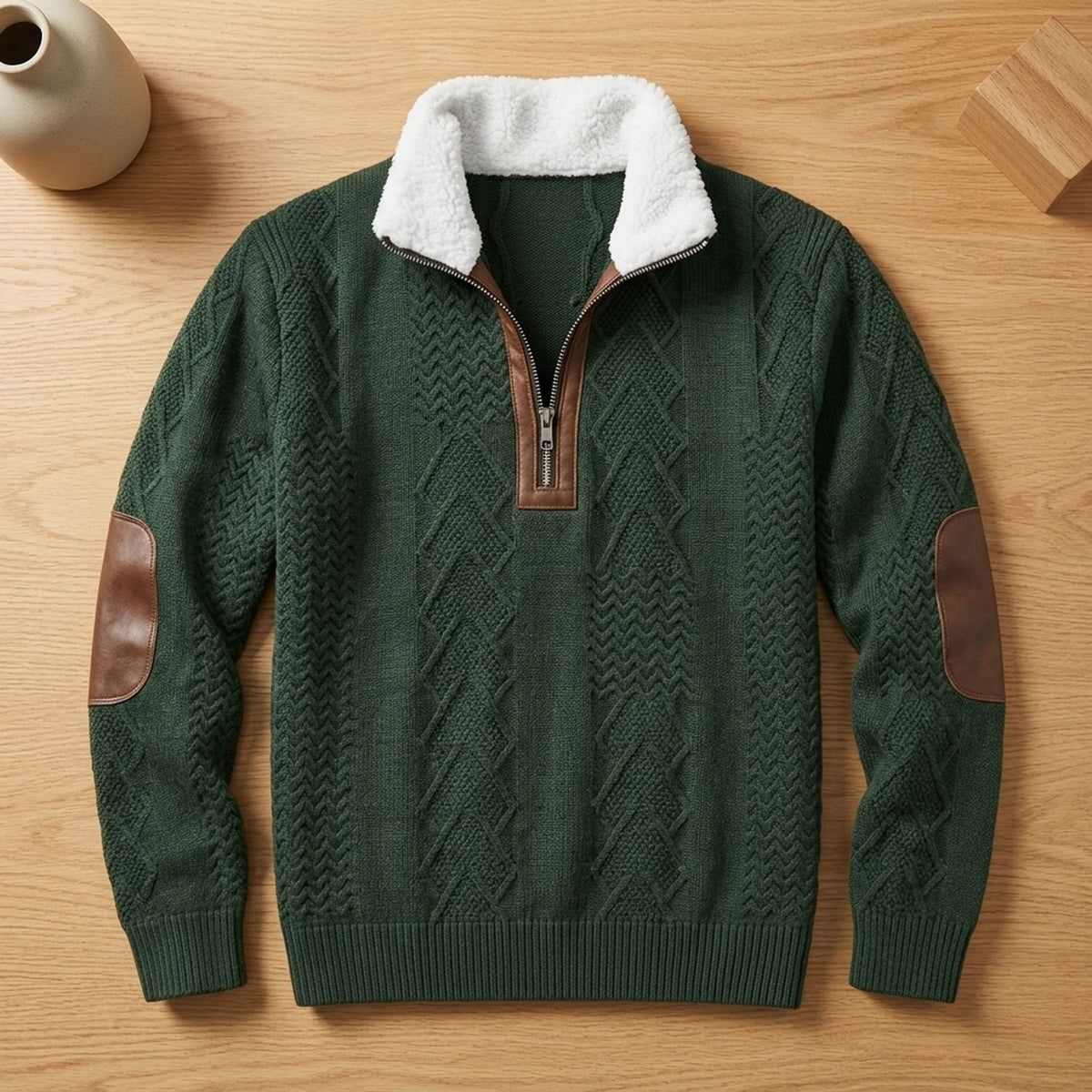 Ryan | Men's Colourblock Fleece-Collar Quarter-Zip Turtleneck Sweater