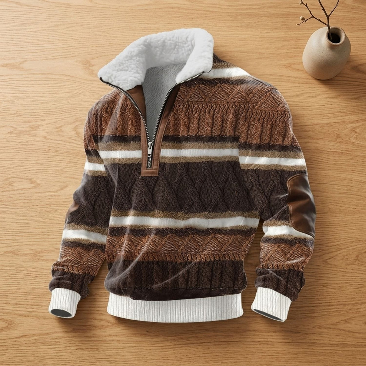 Ryan | Men's Colourblock Fleece-Collar Quarter-Zip Turtleneck Sweater