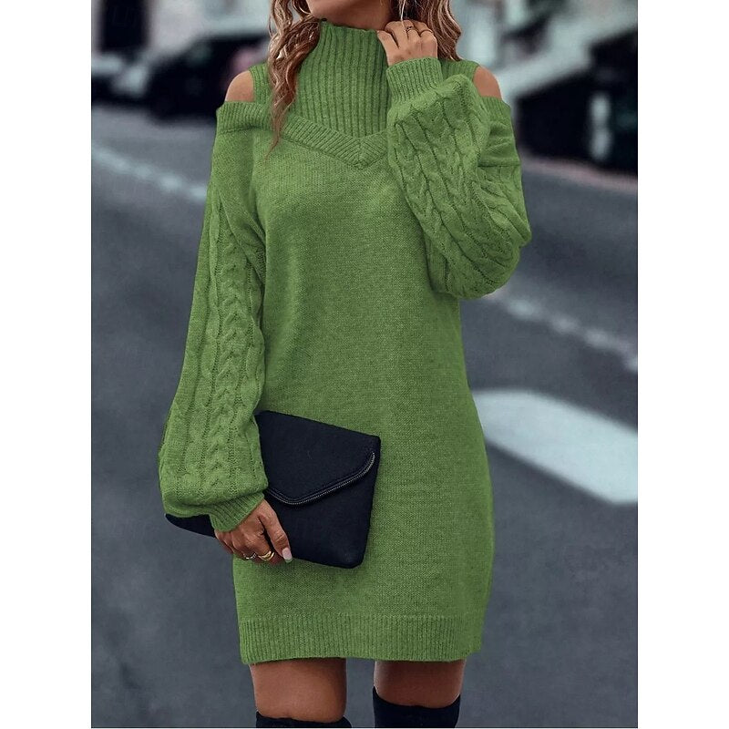 Everly | Turtleneck Sweater Dress with Cold Shoulder Design