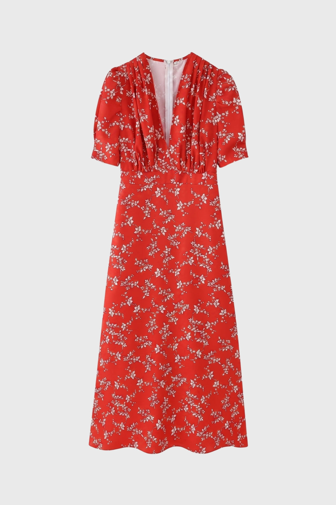 Midi Dress Ladies Floral Print V-Neck Short Sleeves Fitted
