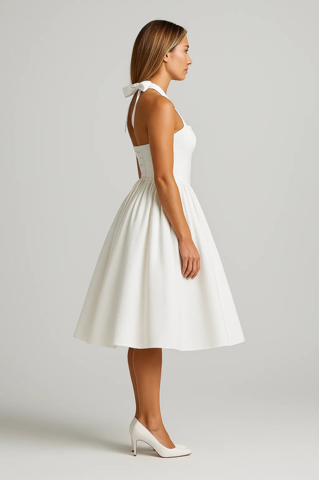 Midi Dress Ladies Halter Neck A-line Formal Party