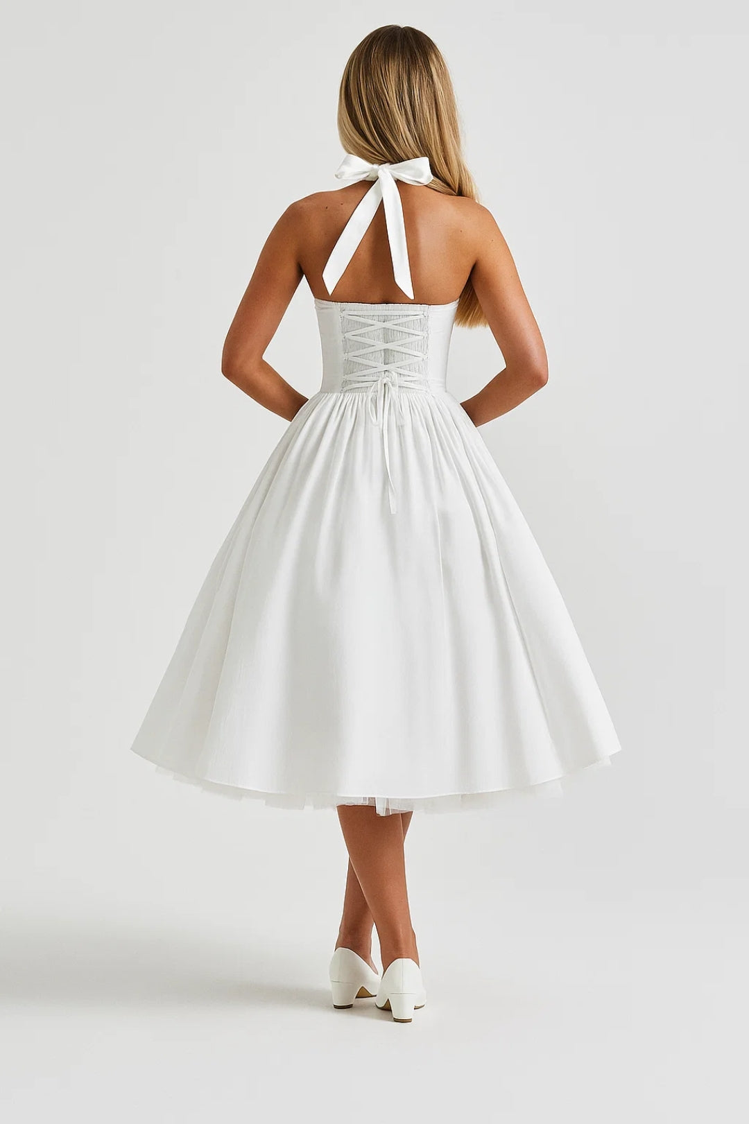 Midi Dress Ladies Halter Neck A-line Formal Party