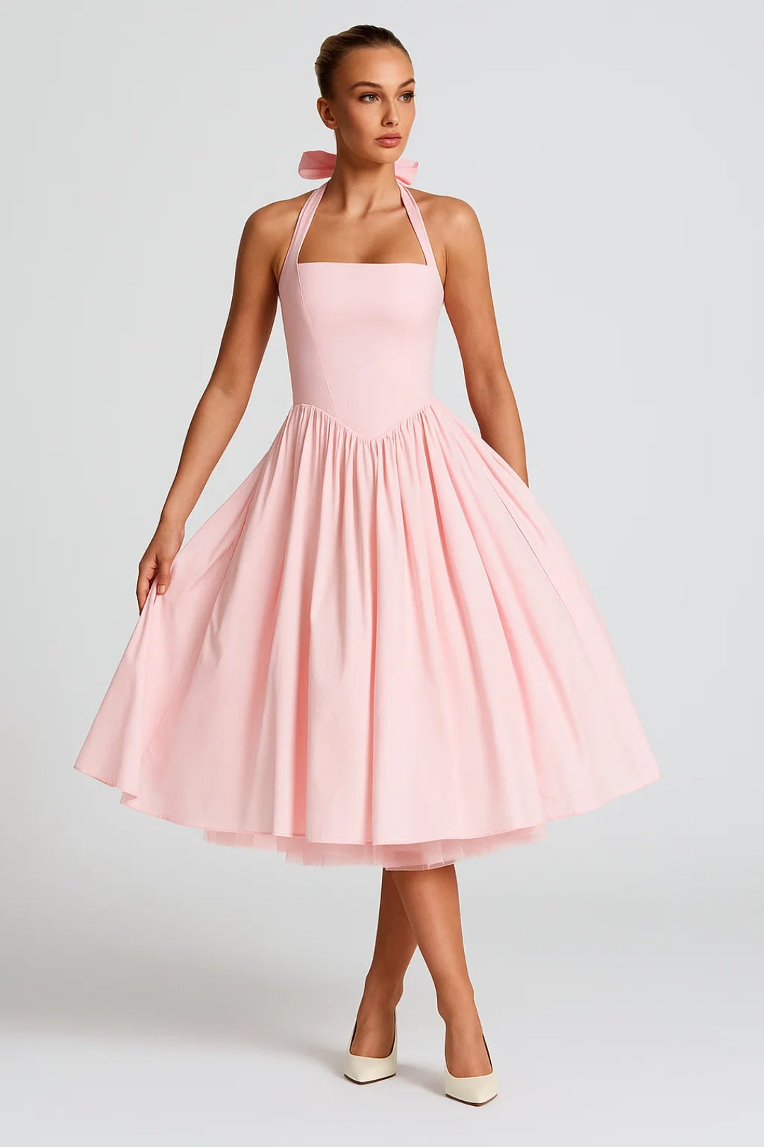 Midi Dress Ladies Halter Neck A-line Formal Party