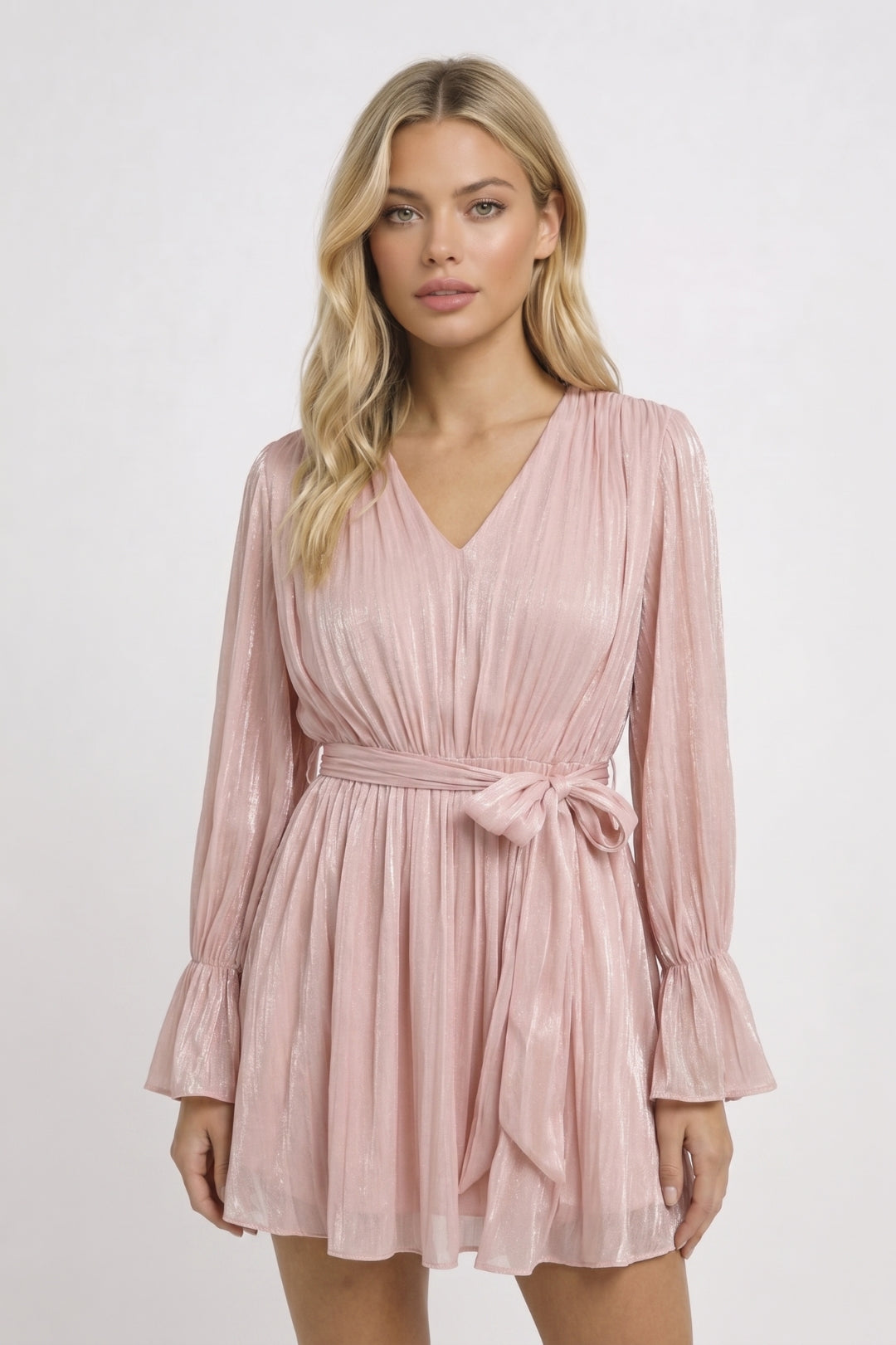 Mini Dress for Women Deep V-Neck Long Sleeves Fitted