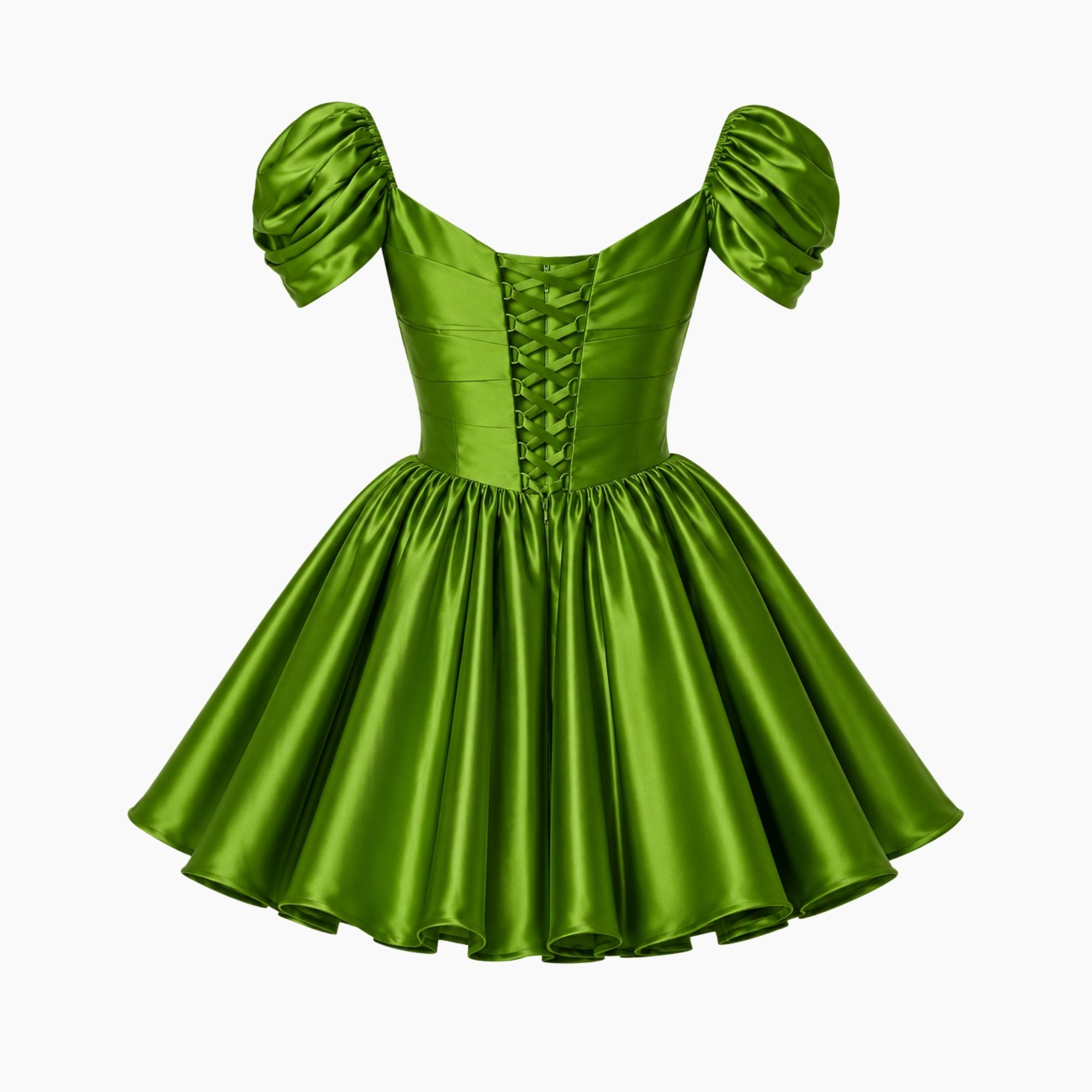 Mini Dress for Ladies Satin Off Shoulder Puff Sleeves