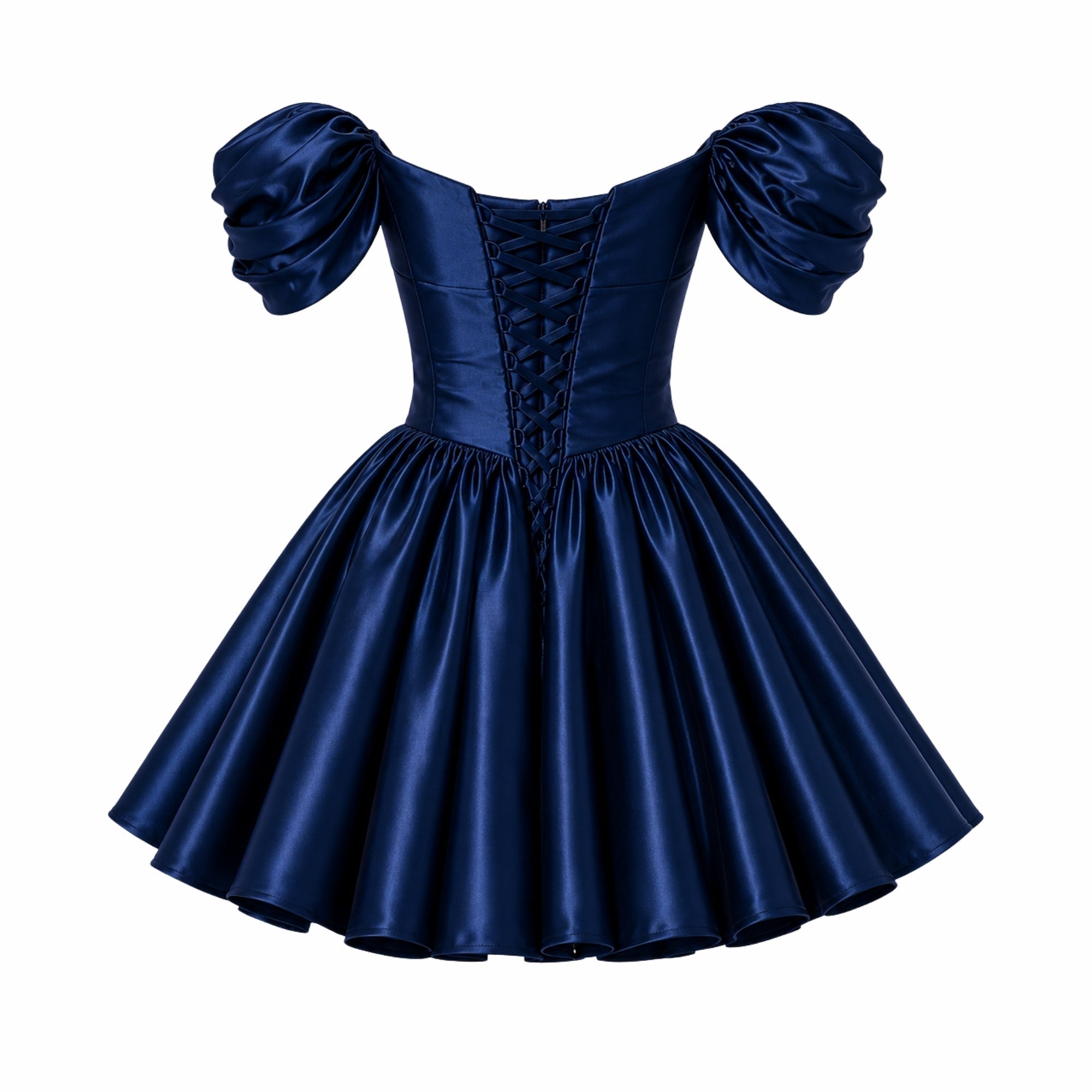 Mini Dress for Ladies Satin Off Shoulder Puff Sleeves