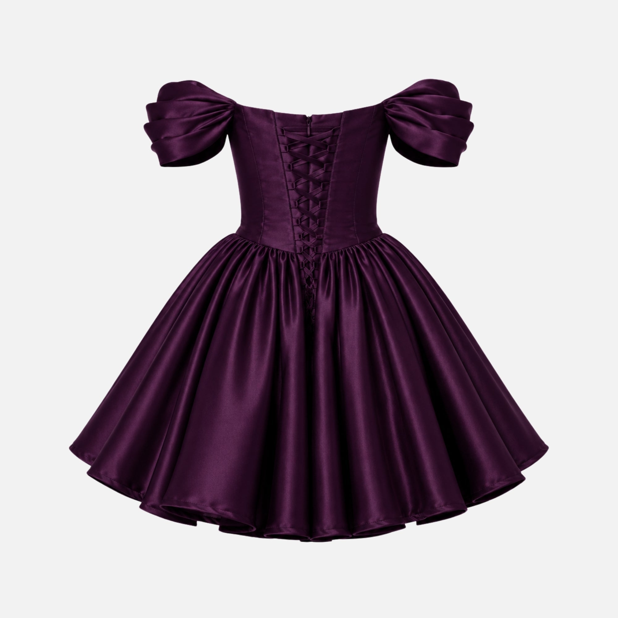 Mini Dress for Ladies Satin Off Shoulder Puff Sleeves