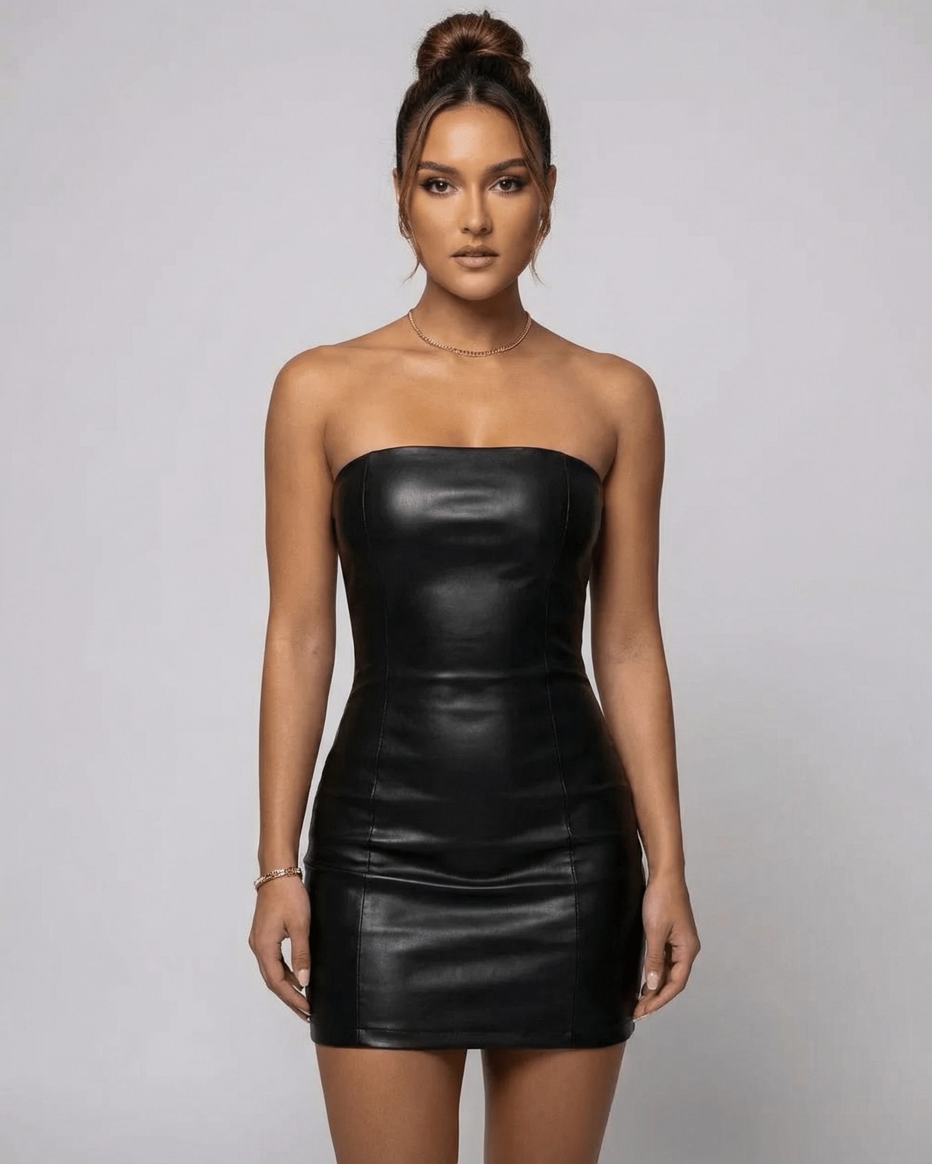 Mini Dress Ladies Strapless Pencil Silhouette Synthetic Black