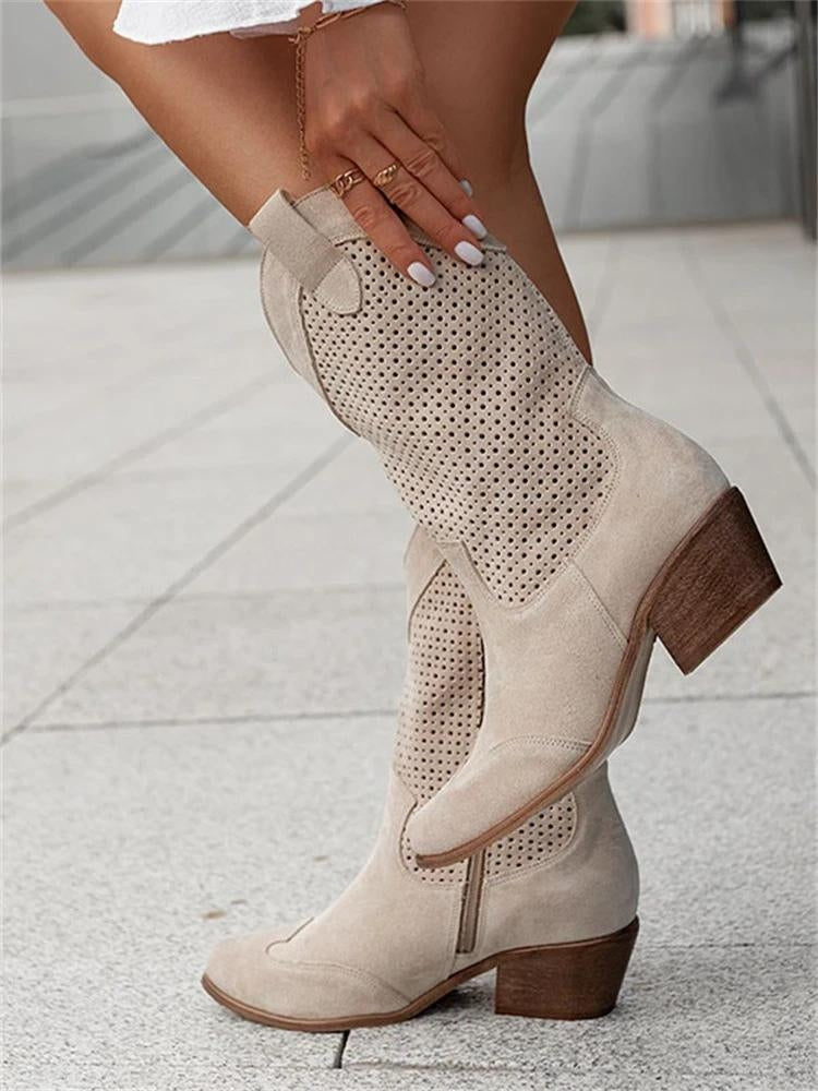 Fashionable Ladies' Ankle Boots with Perforated Design