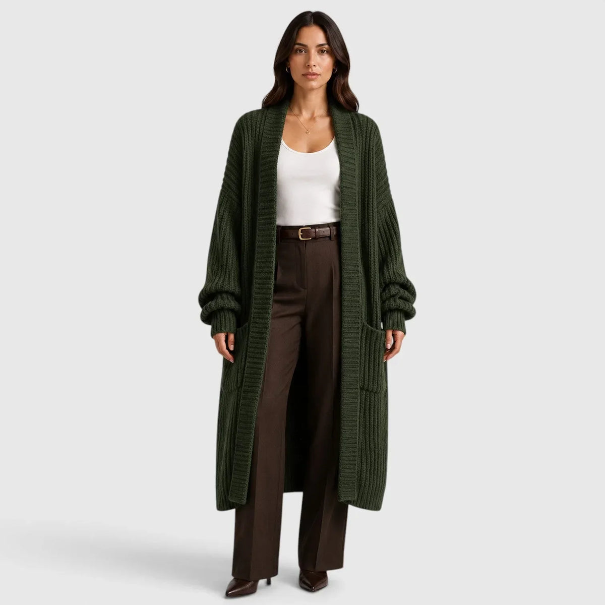 Long Women's Knitted Waistcoat with Pockets