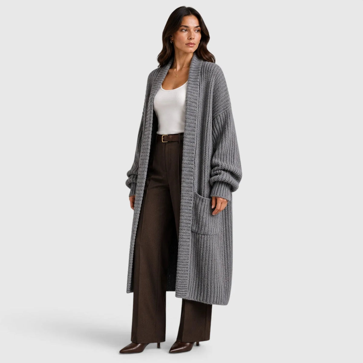 Long Women's Knitted Waistcoat with Pockets