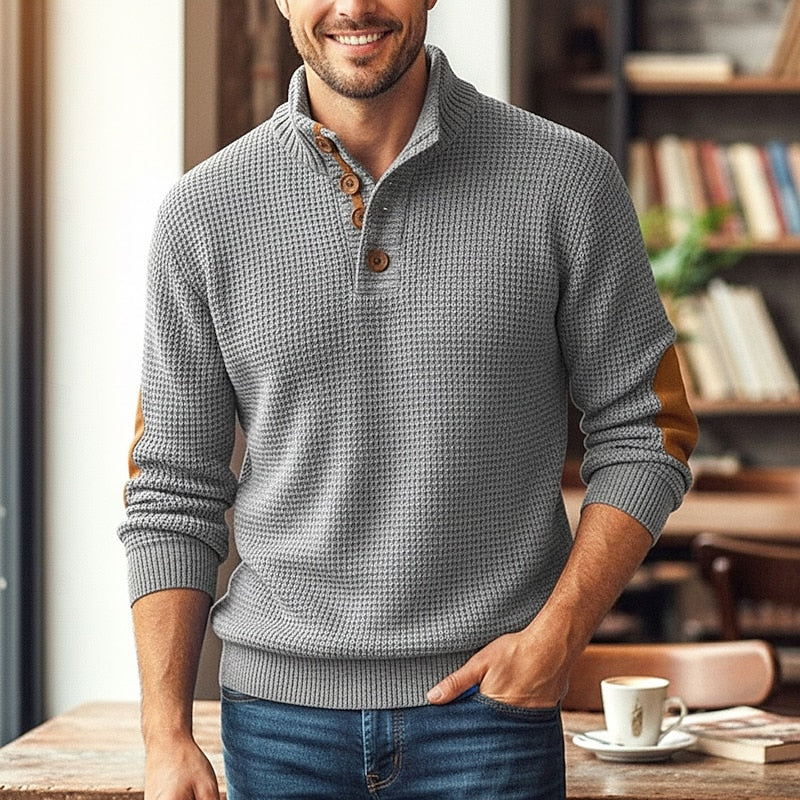 Percy | Textured Knit Jumper with Button Neck