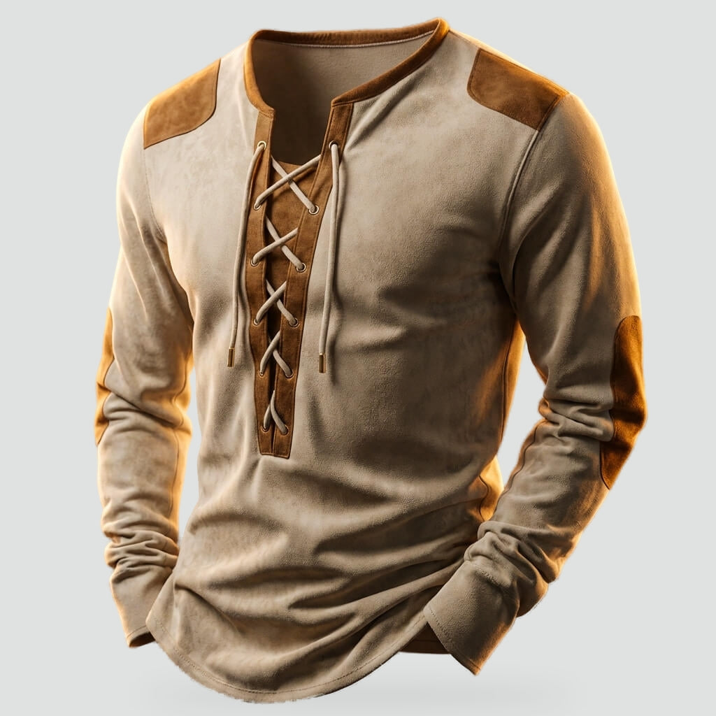 Nonchalant Long Sleeve with Lace Neck and Contrast Panels for Men