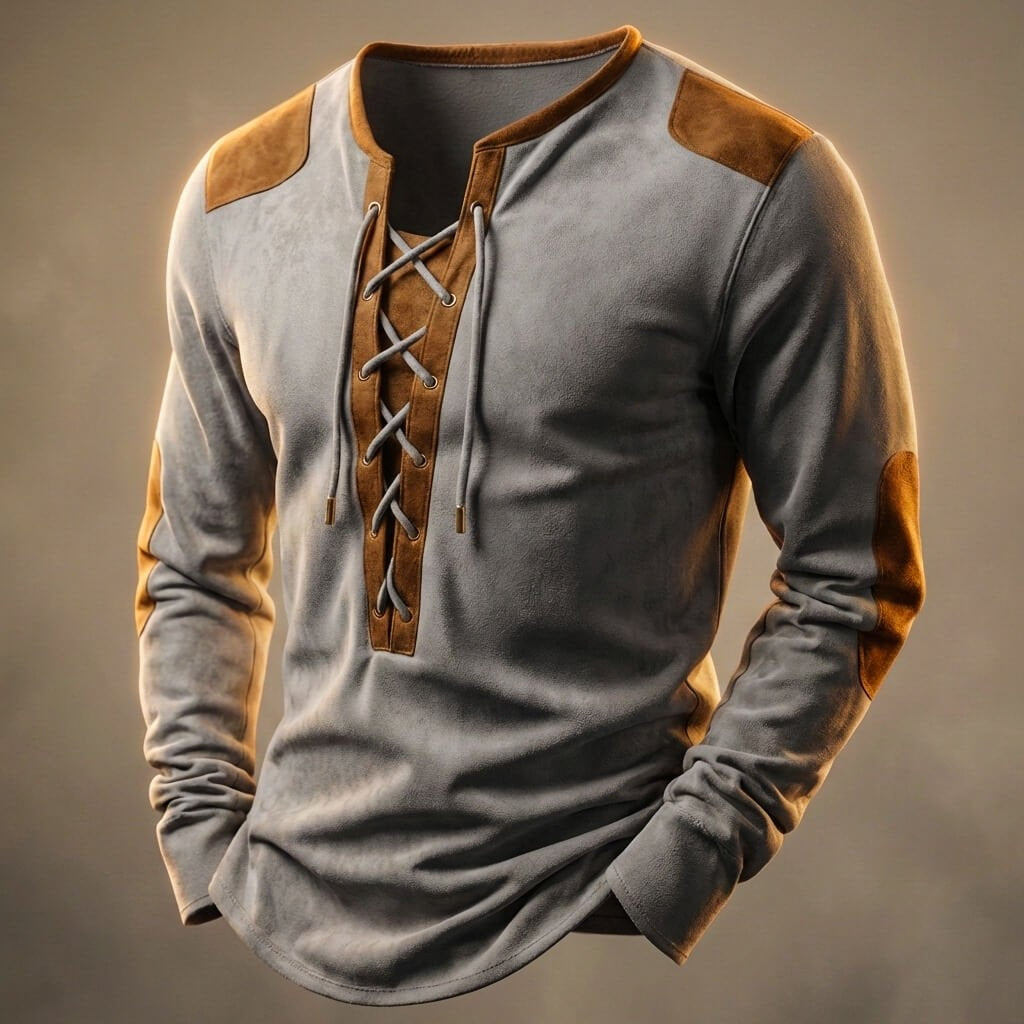 Nonchalant Long Sleeve with Lace Neck and Contrast Panels for Men