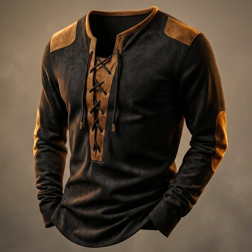 Nonchalant Long Sleeve with Lace Neck and Contrast Panels for Men