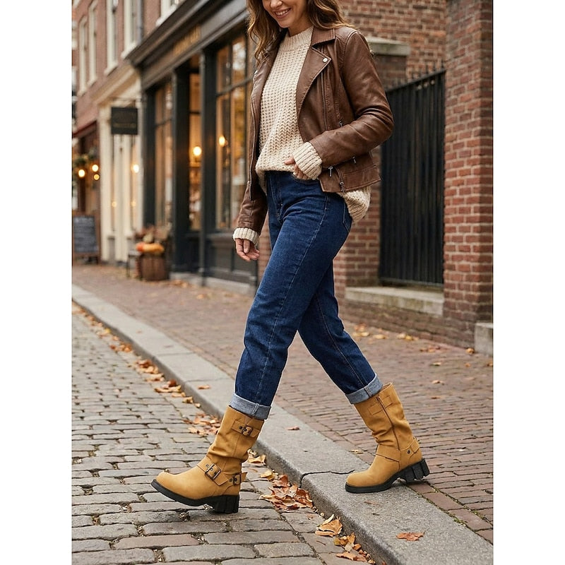 Ramona | Retro Buckle Biker Boots