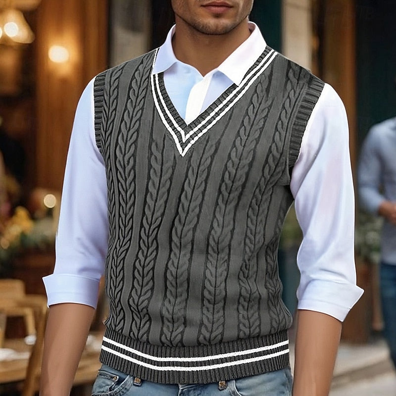 Percy | V-Neck Sweater Vest with Cable Knit Design