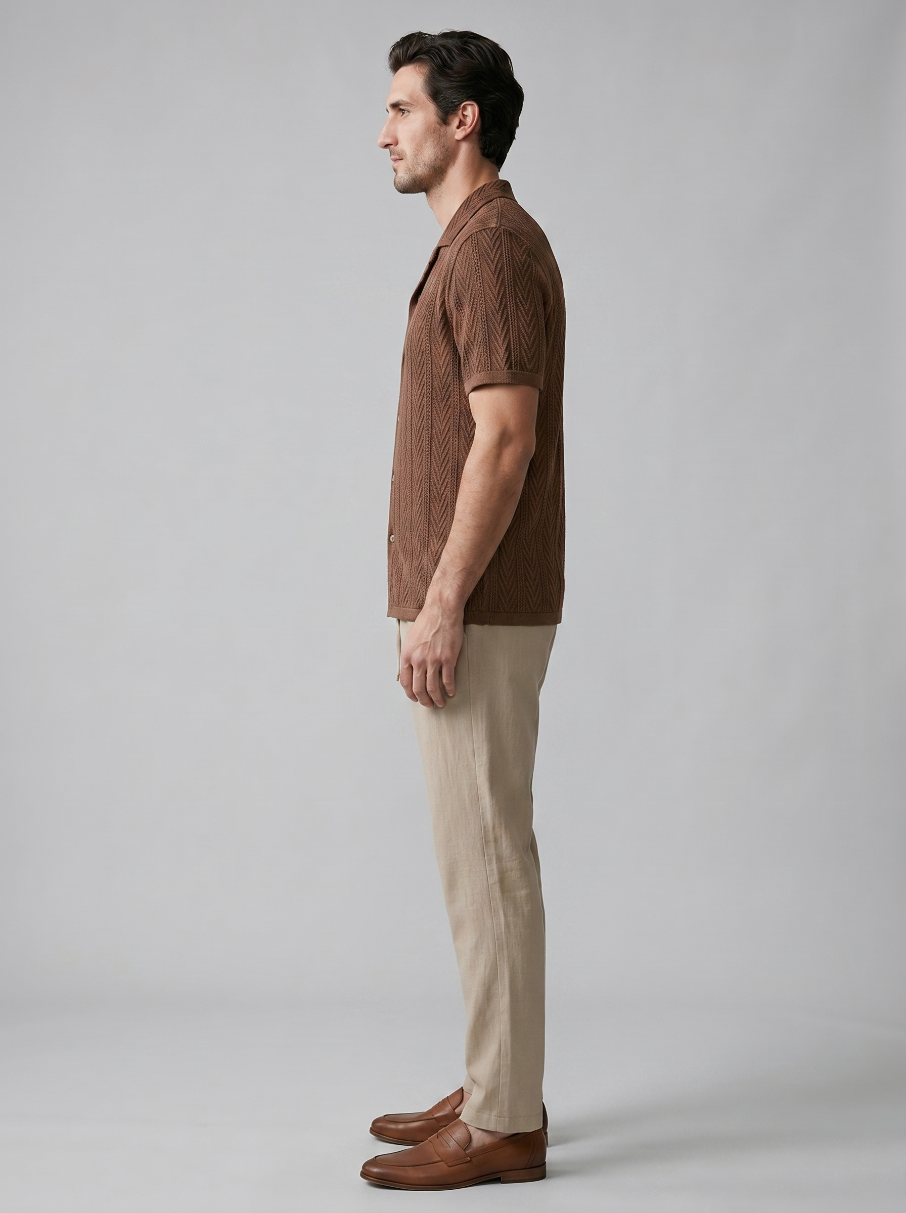 Open-Knit Shirt and Trousers Set for Men - Summer Casual