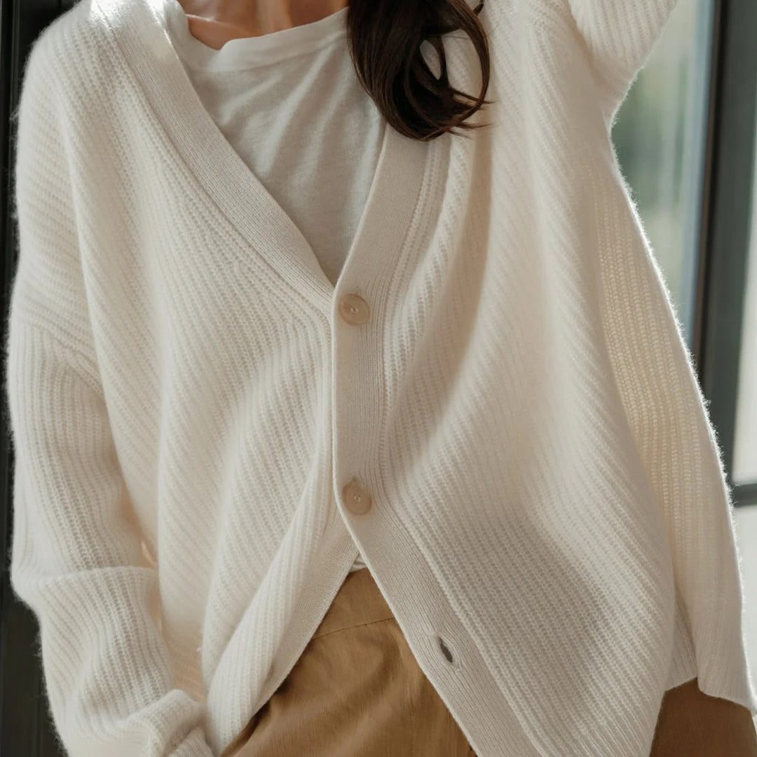 V-Neck Button-Up Oversized Cardigan for Women