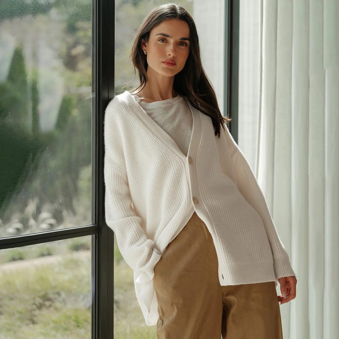 V-Neck Button-Up Oversized Cardigan for Women
