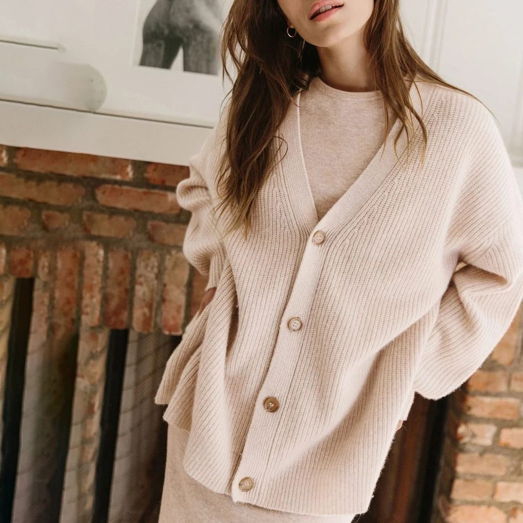 V-Neck Button-Up Oversized Cardigan for Women