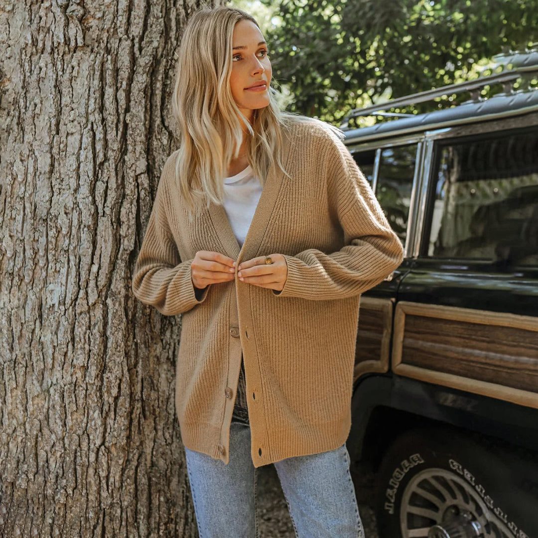 V-Neck Button-Up Oversized Cardigan for Women