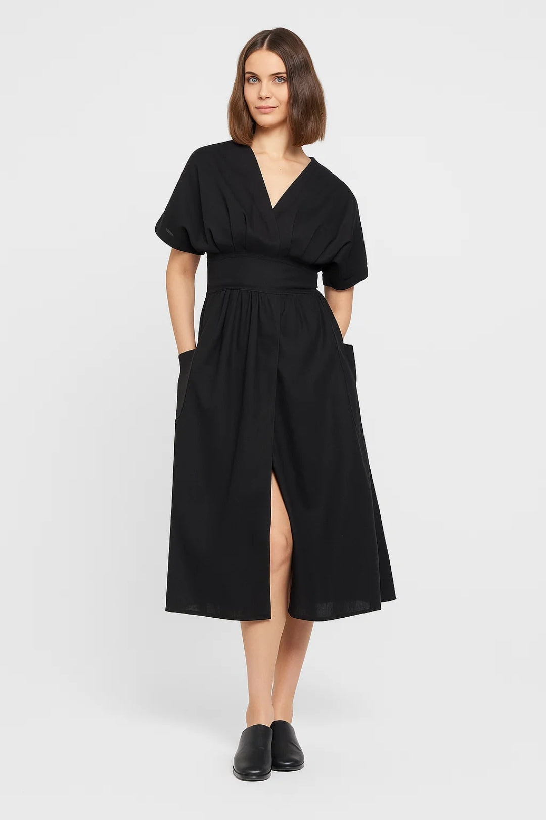 Wrap Midi Dress for Women Short Sleeves Casual