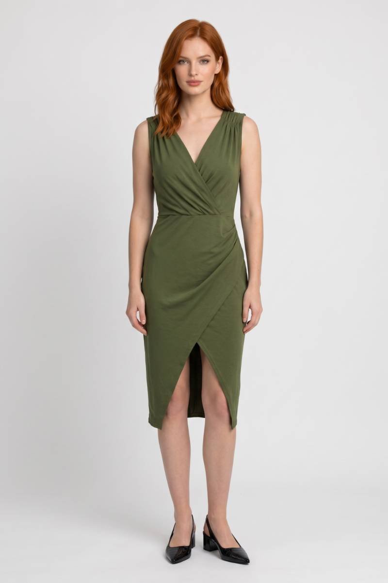 Wrap Midi Dress Ladies V Neck Split Casual