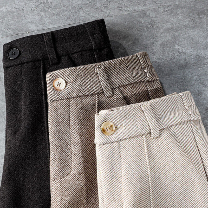 Women's High Waist Wool Winter Formal Casual Trousers