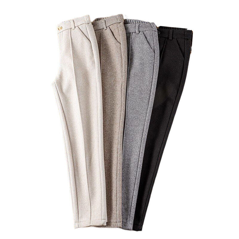 Women's High Waist Wool Winter Formal Casual Trousers
