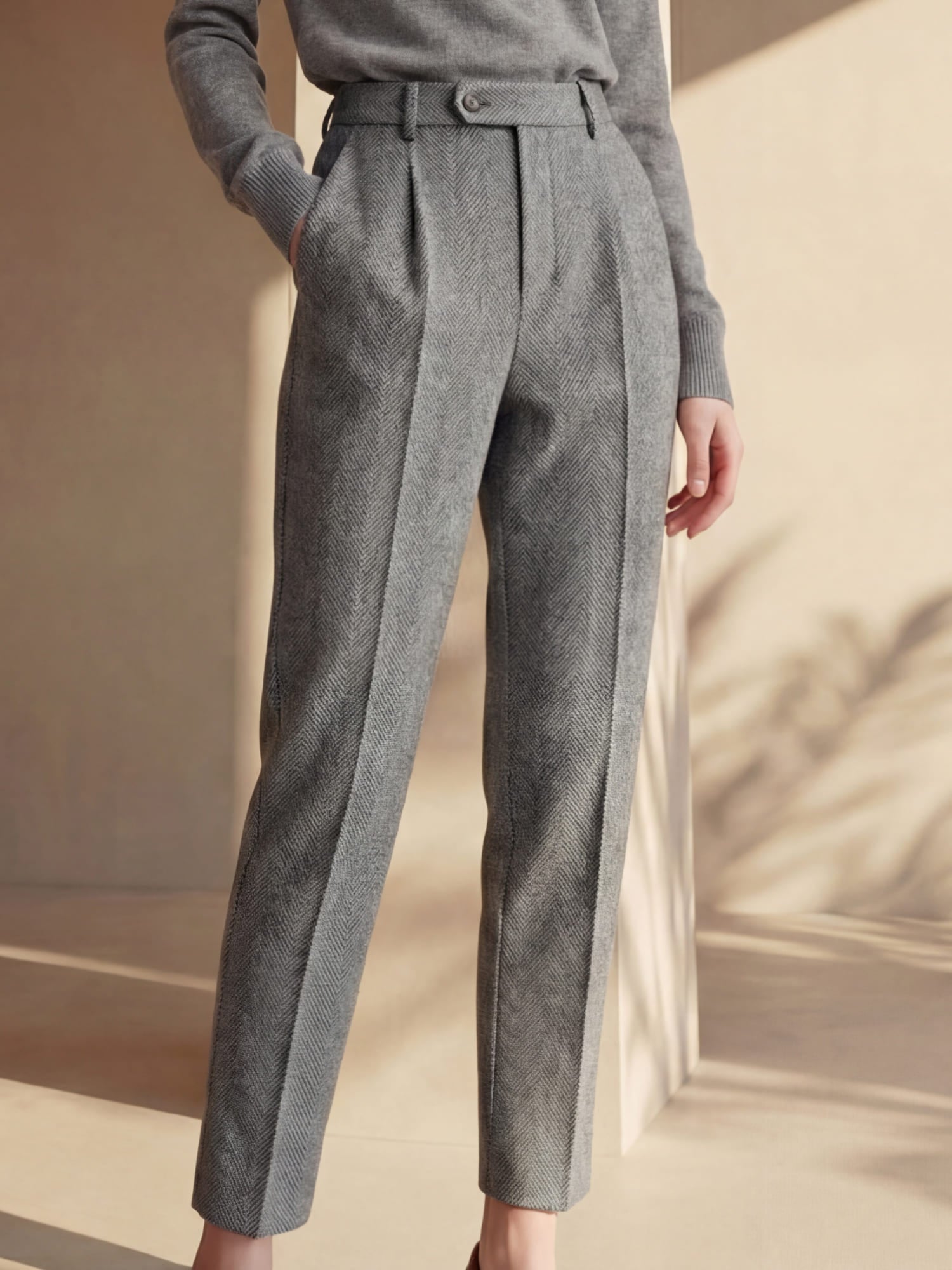Women's High Waist Wool Winter Formal Casual Trousers