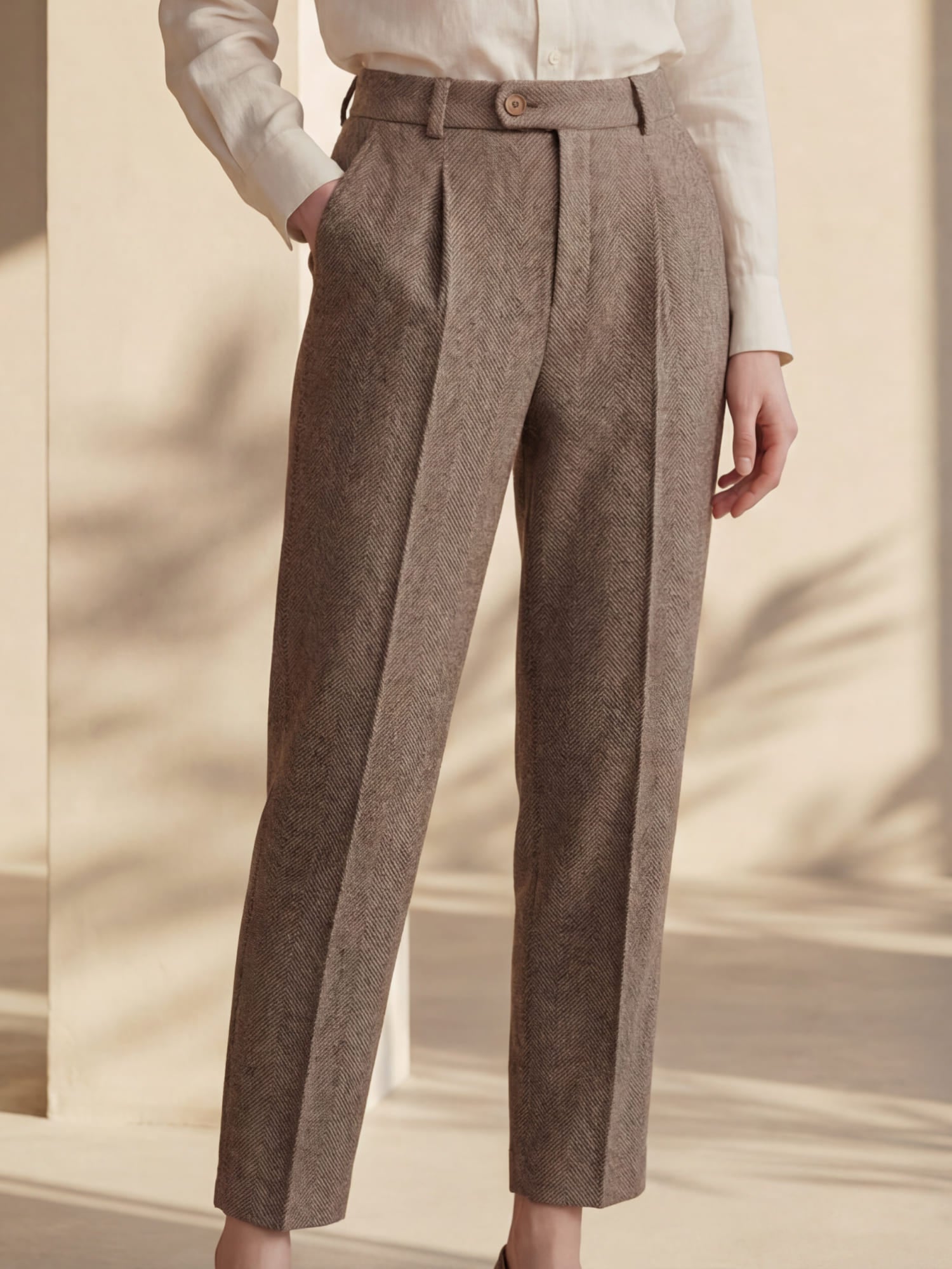 Women's High Waist Wool Winter Formal Casual Trousers