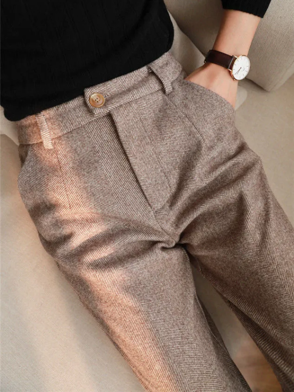 Women's High Waist Wool Winter Formal Casual Trousers