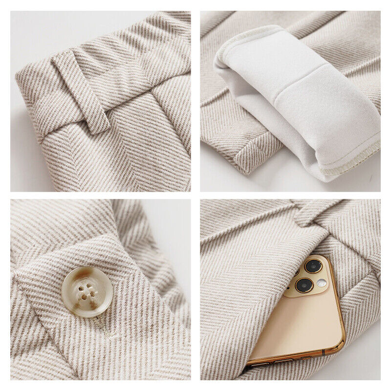 Women's High Waist Wool Winter Formal Casual Trousers
