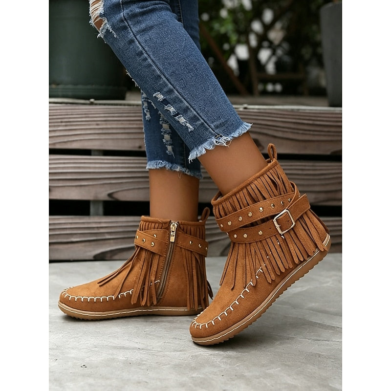 Maren | Fringe-Trimmed Western Ankle Boots