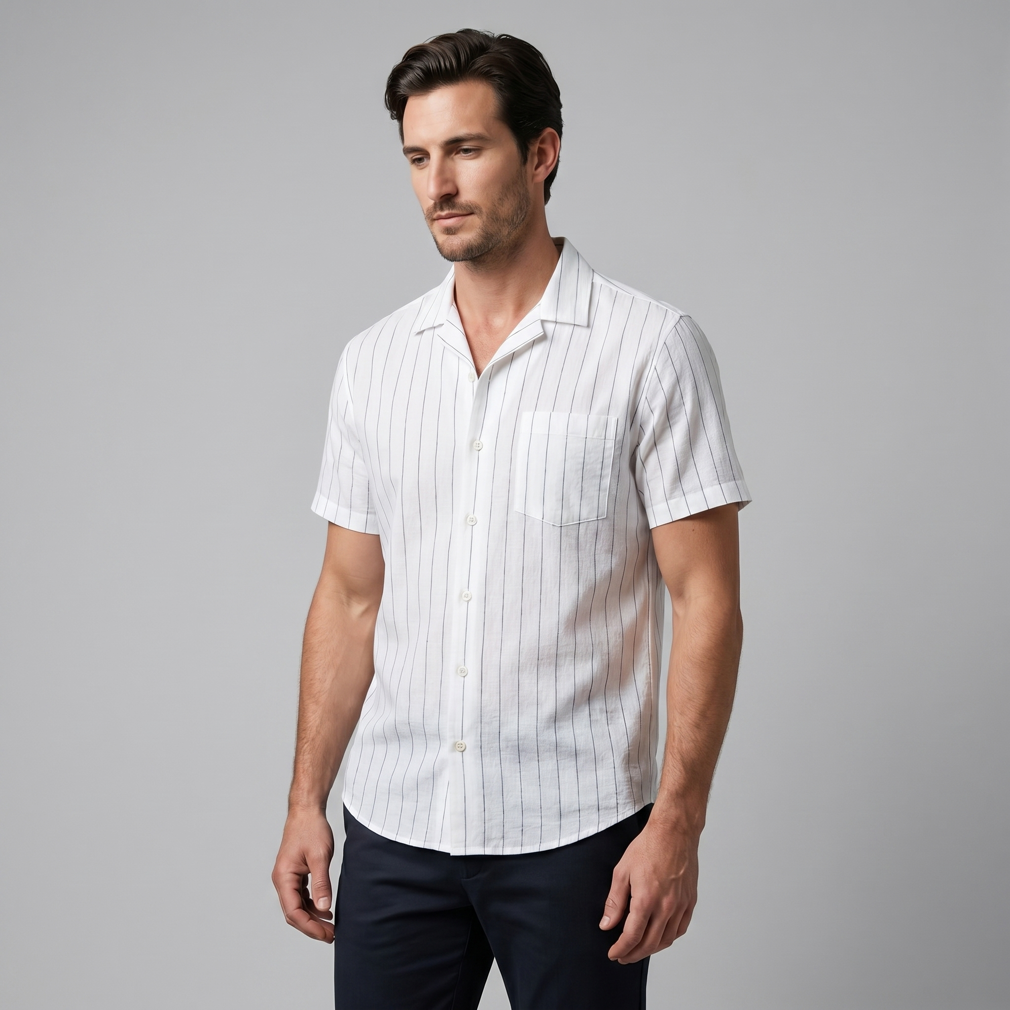 Pinstripe Camp Shirt Men's Short Sleeves Casual Summer