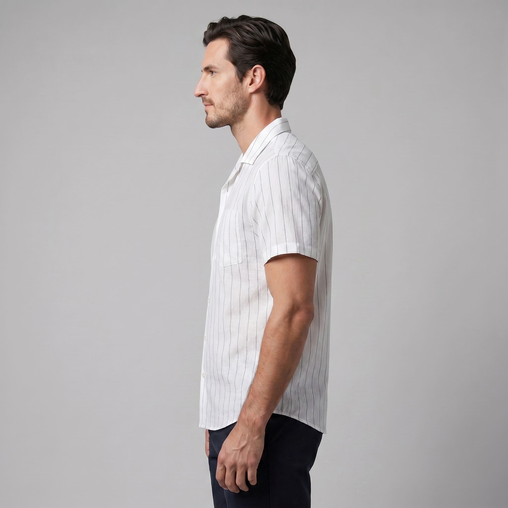 Pinstripe Camp Shirt Men's Short Sleeves Casual Summer