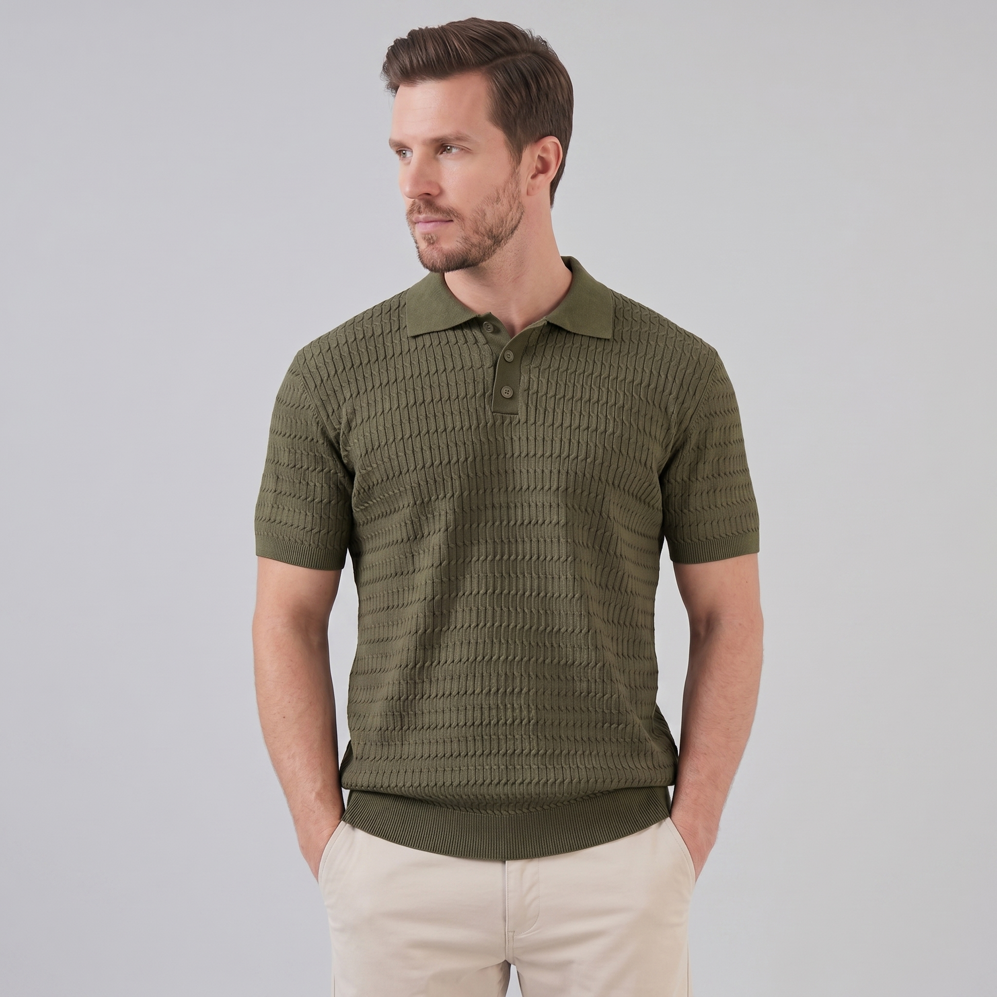 Men's Slim Fit Long Sleeve Smart Casual Polo
