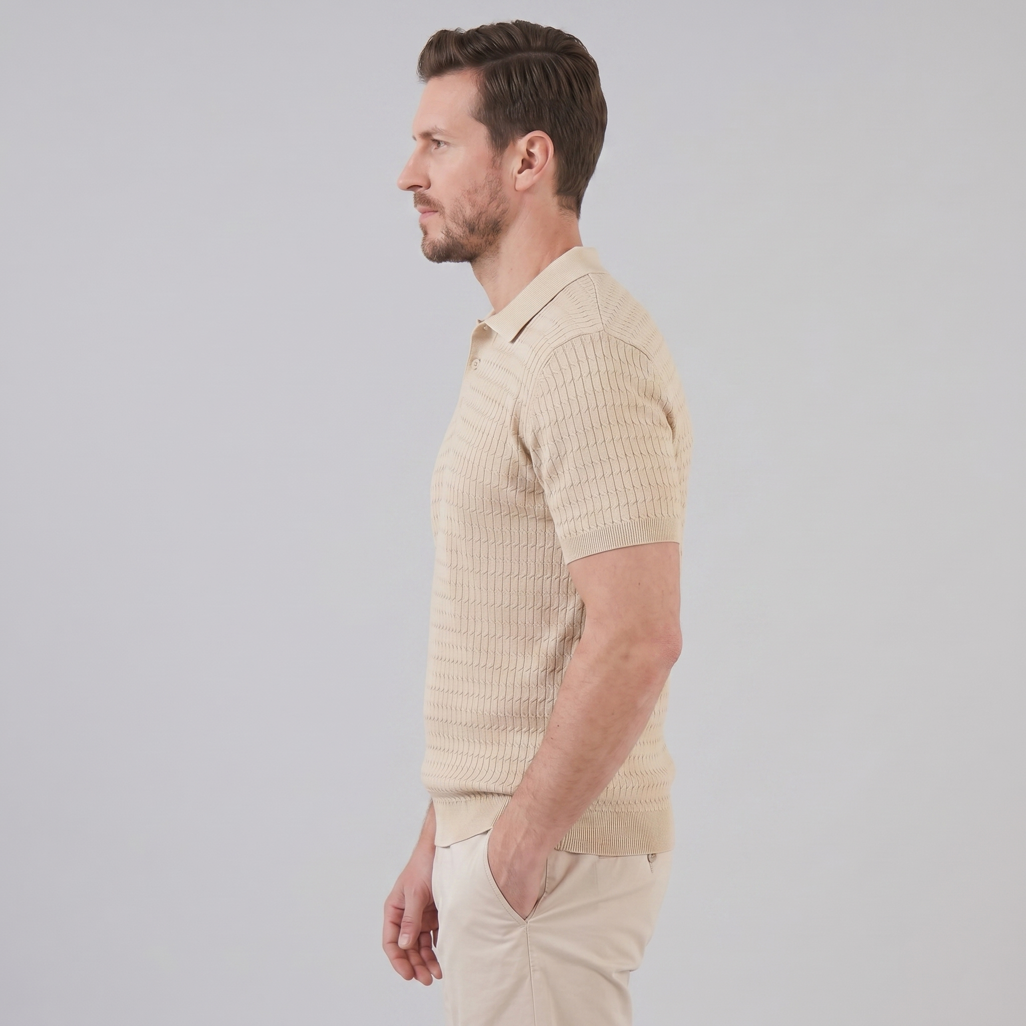 Men's Slim Fit Long Sleeve Smart Casual Polo
