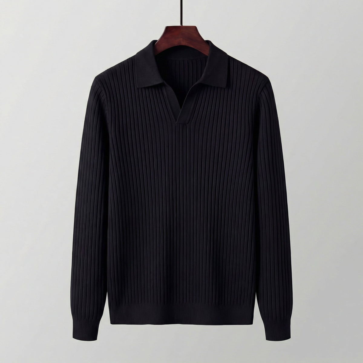 Men's Long Sleeve V-Neck Casual Polo Shirt
