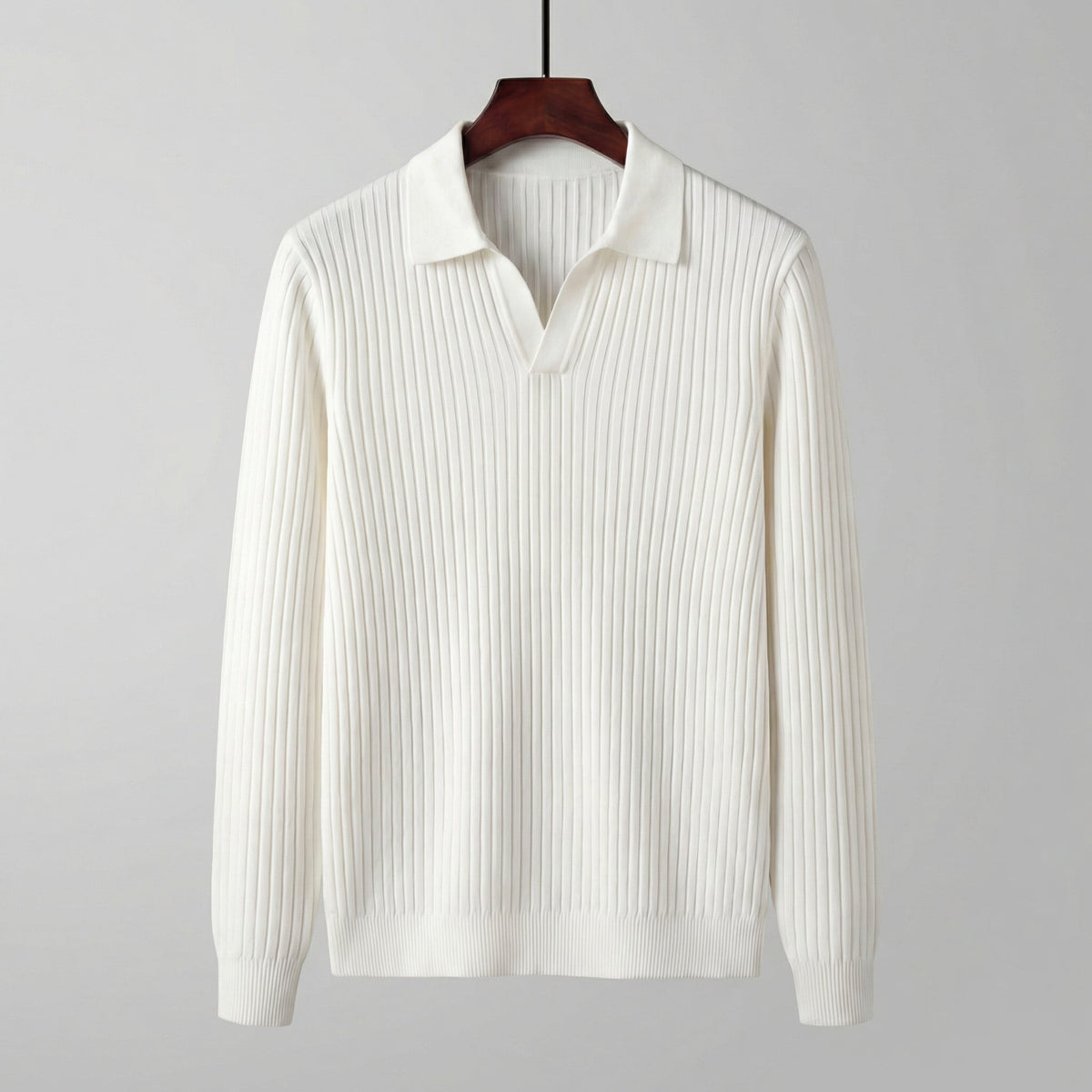 Men's Long Sleeve V-Neck Casual Polo Shirt