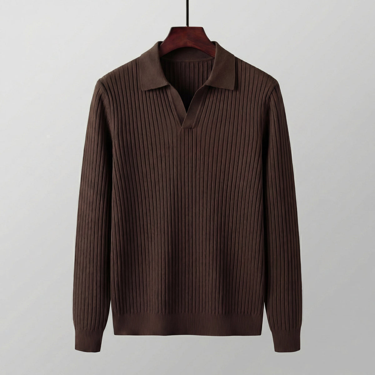 Men's Long Sleeve V-Neck Casual Polo Shirt