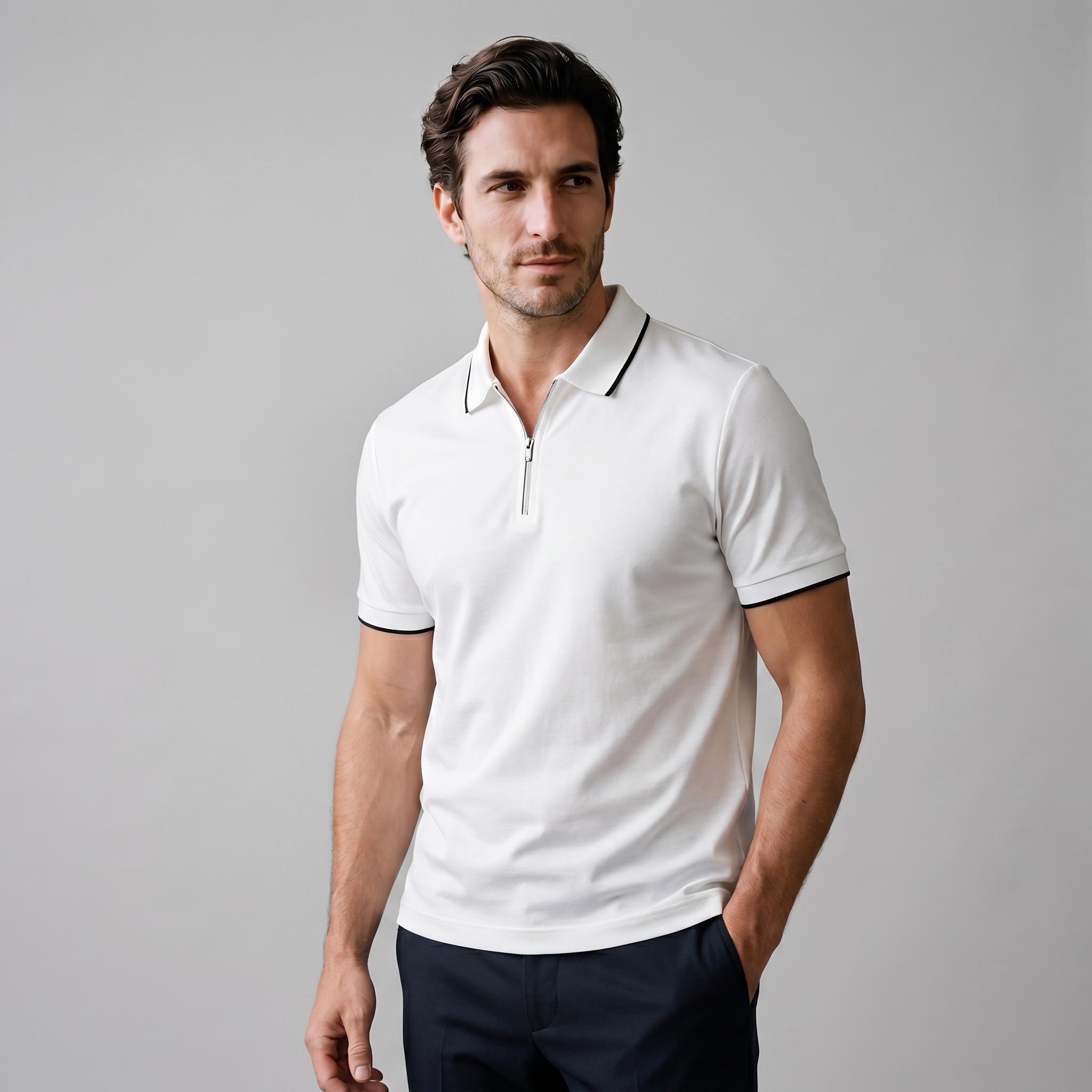 Men's Short Sleeve Polo Shirt with Zip Casual