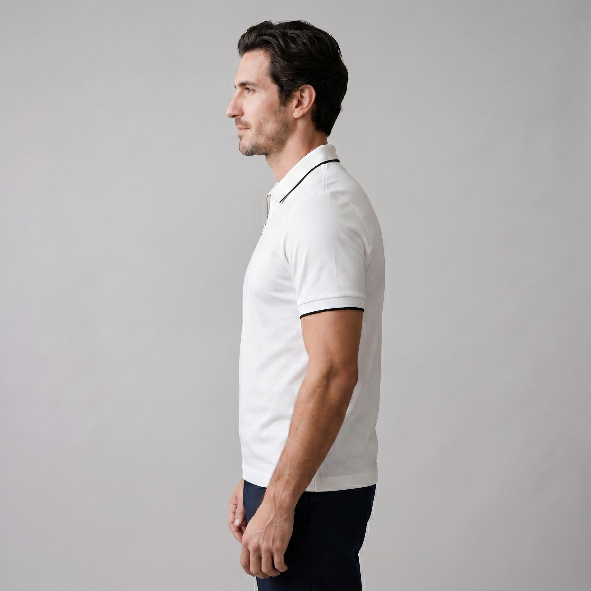 Men's Short Sleeve Polo Shirt with Zip Casual