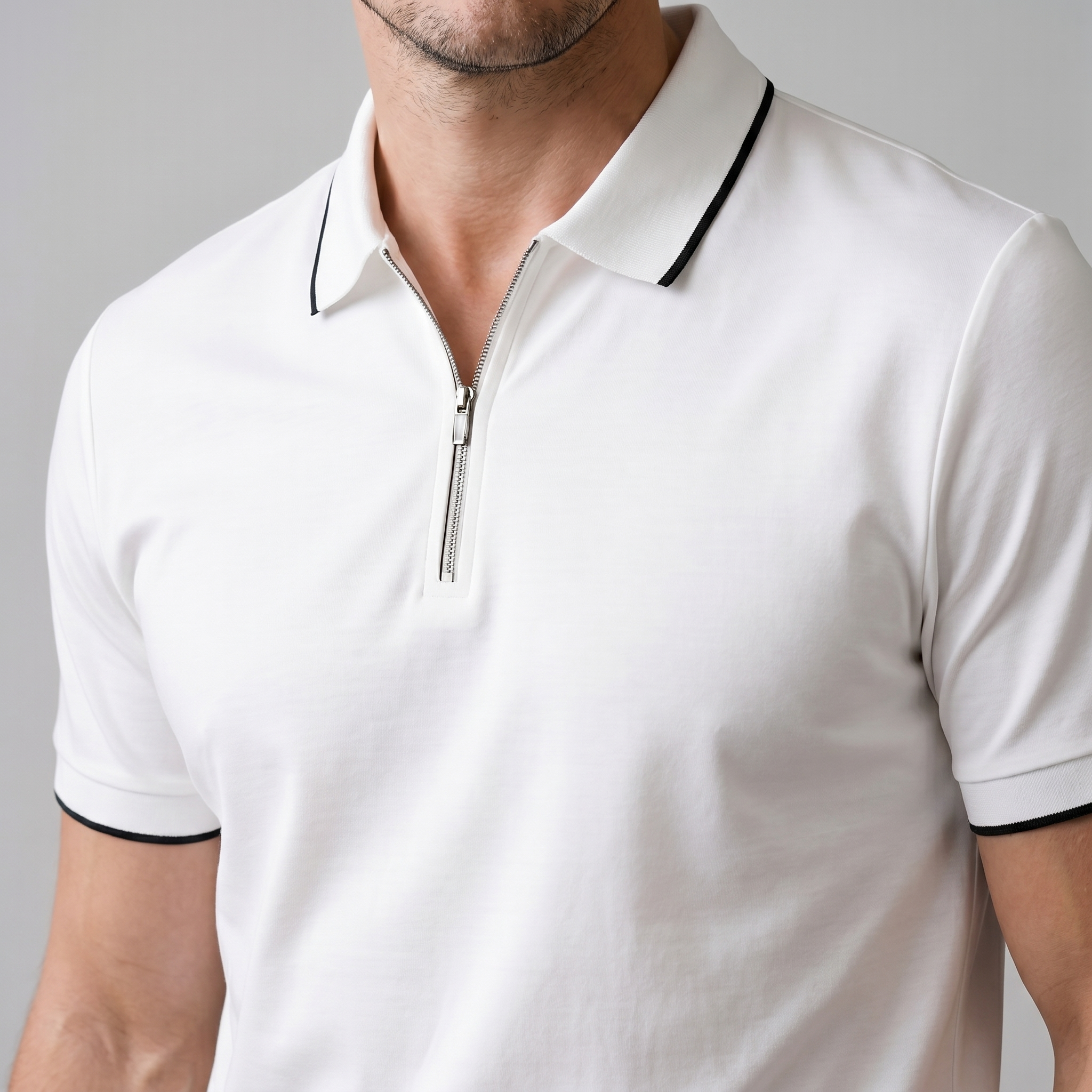 Men's Short Sleeve Polo Shirt with Zip Casual