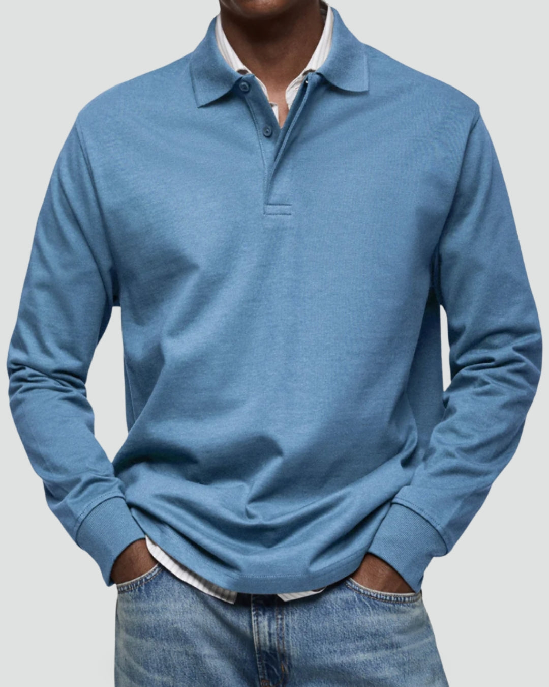Men's Long Sleeve Polo Shirt with Cotton Blend